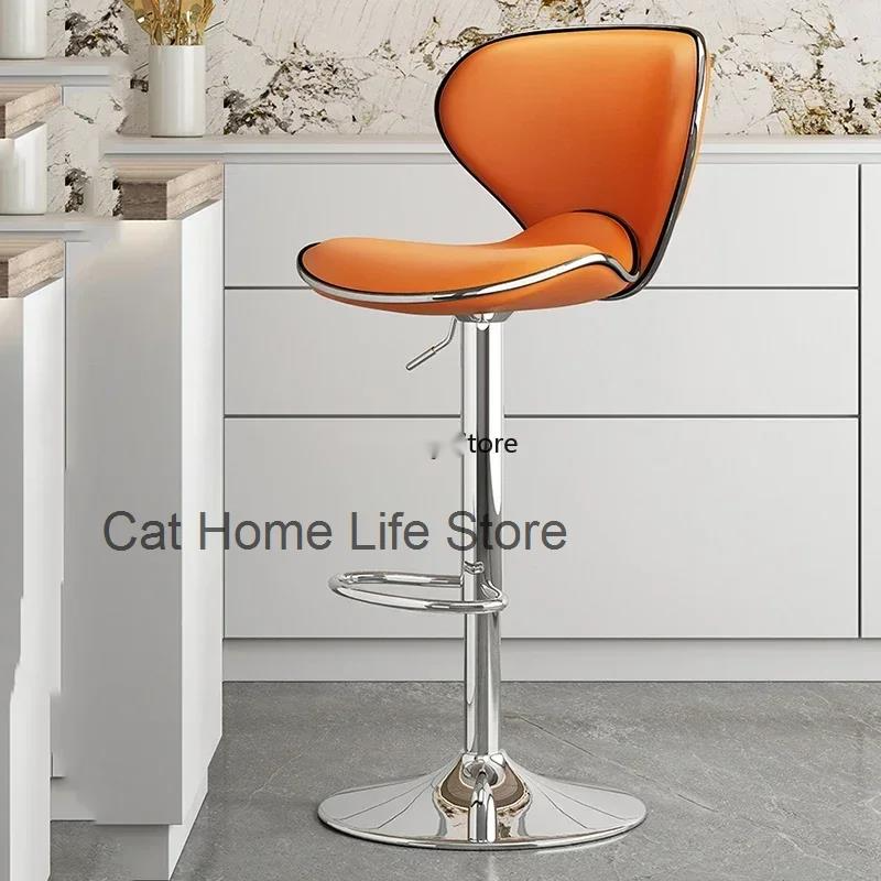 Dining Room Design high kitchen stools Nordic Chair Long Swivel Bar Stools Leather Chair reception taburetes de bar furniture HY