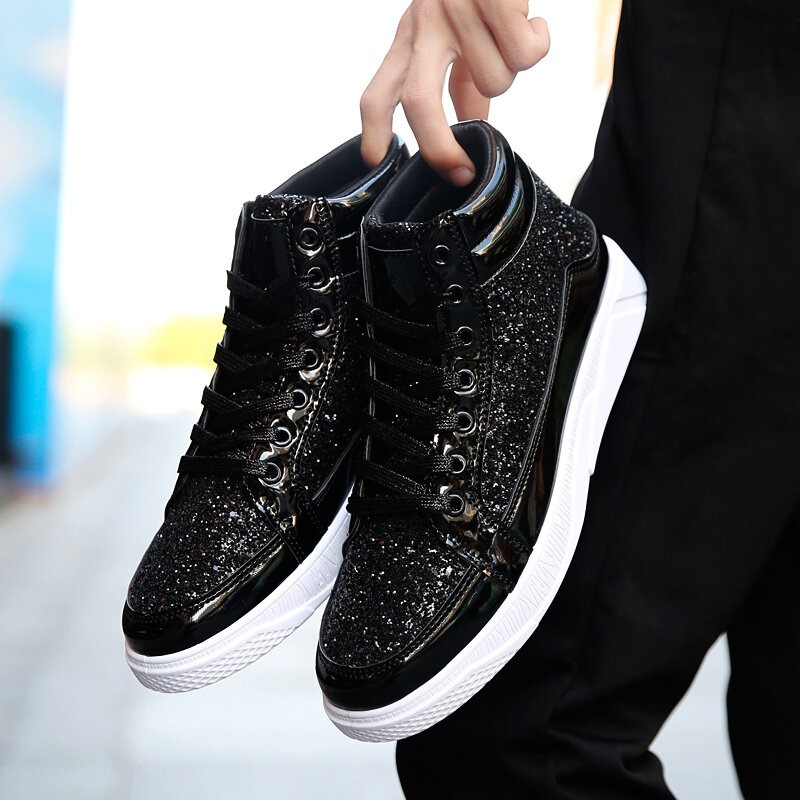 2022 homens couro do plutônio sapatos casuais hip hop ouro moda tênis masculino prata microfibra alta sapatos de lantejoulas homem chaussure tênis