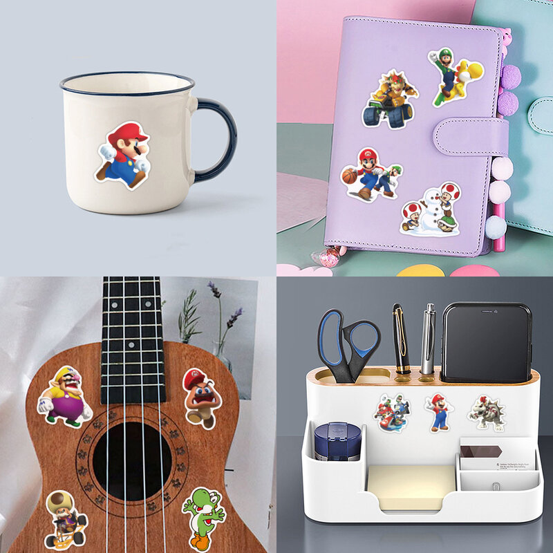 10/30/100 buah stiker Anime Game Super Mario Bros stiker grafiti bagasi papan luncur ponsel stiker kartun persik Yoshi lucu