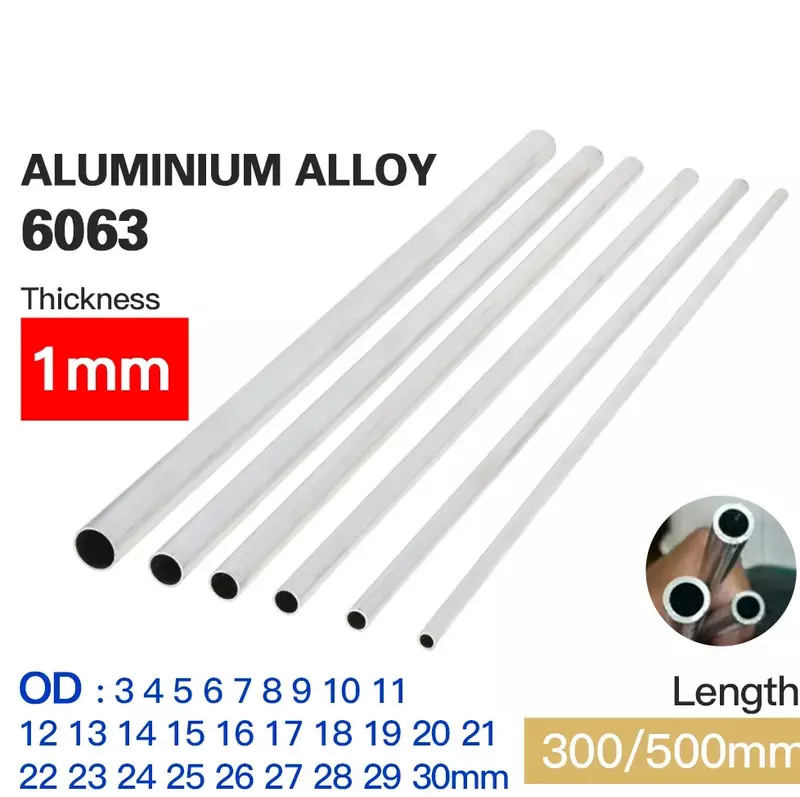 Aluminium rohr 1mm Dicke 3-30mm oder gerade 300mm 500mm lang, rundes Aluminium legierung srohr