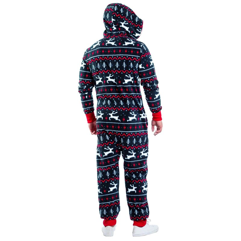 Мужской Рождественский Пижамный комбинезон, зимняя теплая утепленная одежда для сна с капюшоном, Свободный комбинезон на молнии с принтом, домашняя одежда, теплый комбинезон, комбинезон