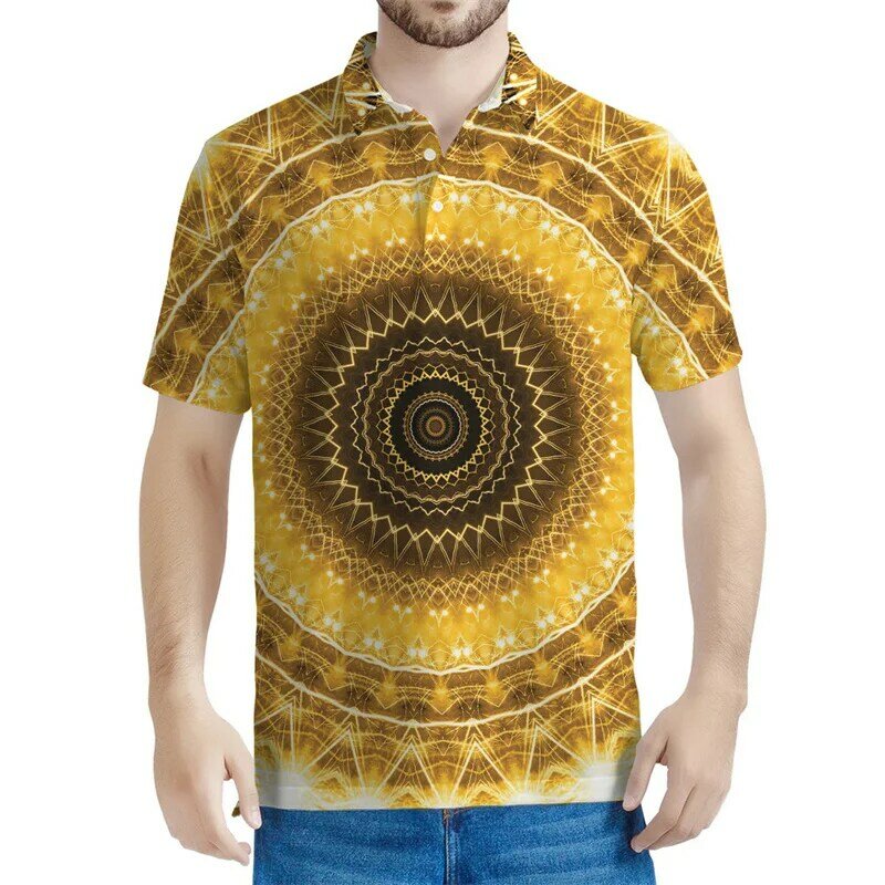 Мужская винтажная психоделическая рубашка-поло с 3D-принтом, летняя повседневная футболка с коротким рукавом и отворотом