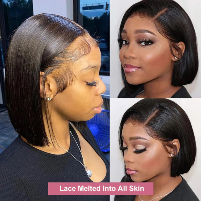 Glueless Wigs Short Bob Wig Straight Lace Front Human Hair Wigs Pre Plucked Wear And Go HD Transparent Full Lace Frontal Wig