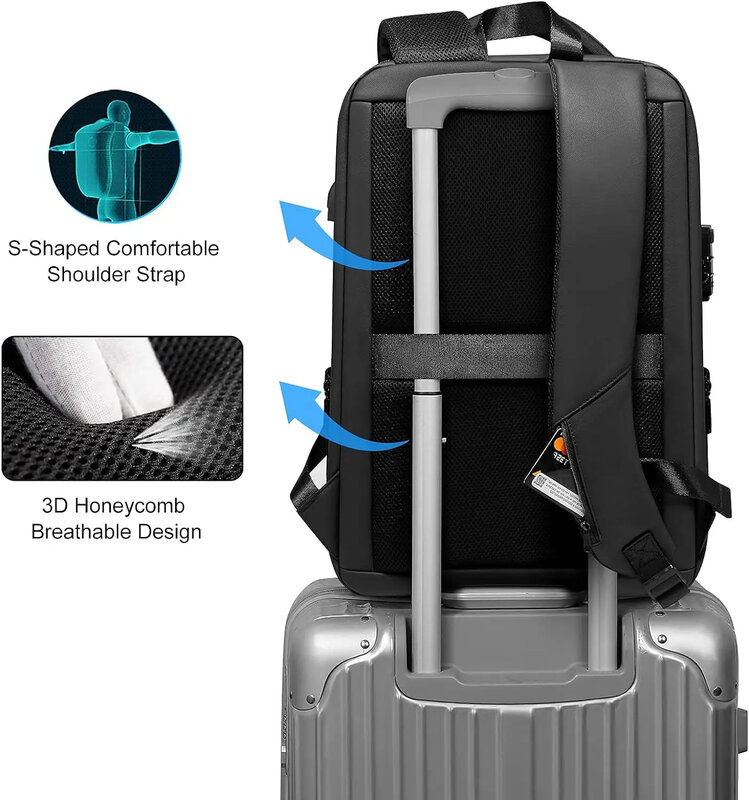 Męski plecak na laptopa 15,6 cala Rozszerzalna torba z twardą skorupą TSA Wodoodporne plecaki antykradzieżowe USB Ładowanie Biznesowa torba podróżna