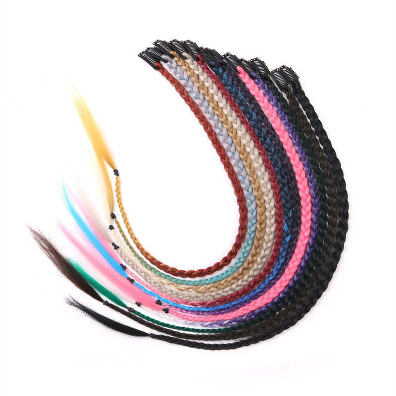 Syntetyczny 5 sztuk/partia Clip-in rozszerzenia dla kobiet kucyk Rainbow Braid przedłużanie włosów 22 ''Ombre Hairpiece Box Braid z klipsem