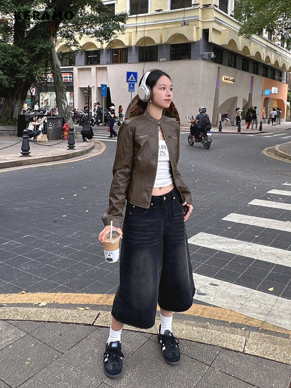Damen Retro Baggy Casual Wide Leg Denim Shorts Harajuku gewaschen hohe Taille lose Jeans 2000 Sommer japanische 1920er Jahre Shorts