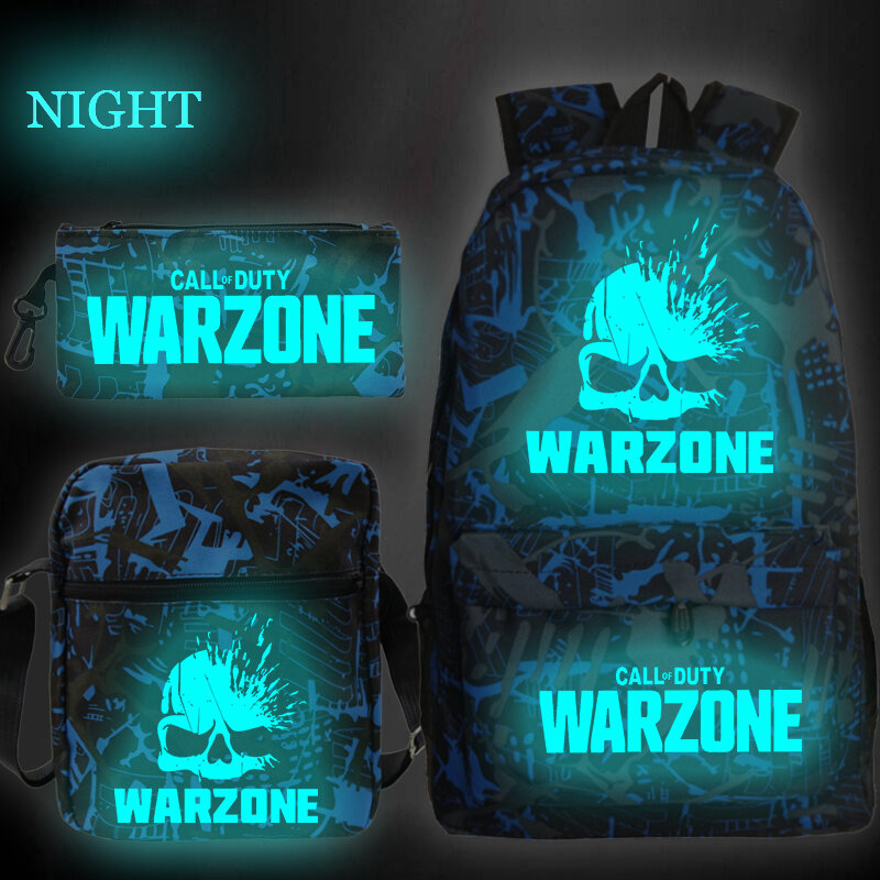 กระเป๋านักเรียน Call of Duty warzone กระเป๋าเป้สะพายหลังจุได้เยอะสำหรับเด็กกระเป๋านักเรียนเด็กหญิงเด็กชาย3ชิ้นเรืองแสง