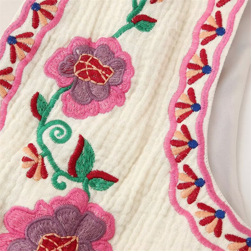 Keyanketian New Launch Bohemian Urlaub Wind Blumen stickerei Dekoration Weste Damen dünne Weste Crop Top schicke Oberbekleidung