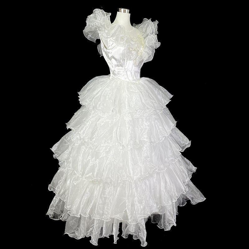 AnXin SH vintage księżniczka kwiat biały koronka z okrągłym dekoltem perły kryształowe falbany bez rękawów panna młoda antyczna suknia ślubna
