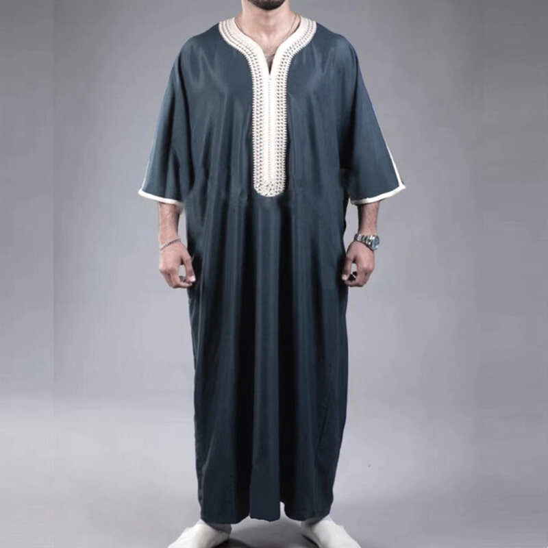 Jubbah tradicional bordado para homens, Jubbah, Robe Ramadã, Thobe Marroquino, Roupas Islâmicas, Ramadã, Robe Muçulmano, Boubou, 2024