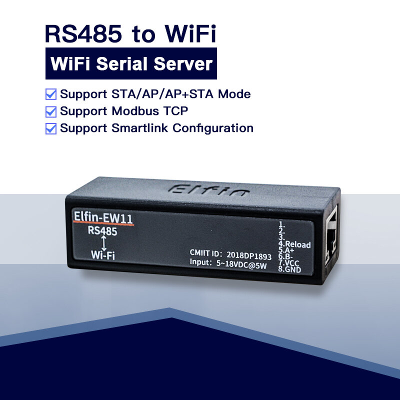 Porta Serial RS485 para WiFi, Device Server, Data Transfer Converter, Elfin-EW11, Suporte TCP/IP, Telnet Modbus, Protocolo TCP, IOT