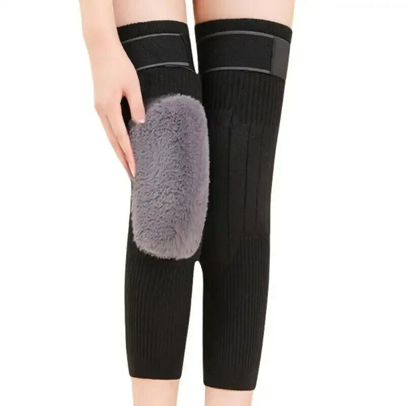 Luva térmica do joelho do Não-deslizamento, lã elástica, cinta da caxemira, protetor do apoio, almofadas mais aquentes, meias Legging envoltórios, 1 par