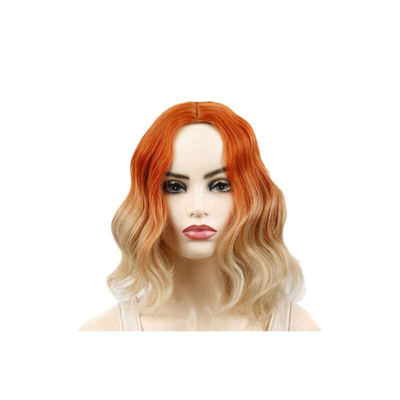Short Hair Wig For Women Fashion Orange Brown Wave Center Parted Hairpiece Stage Performance Cosplay Wig Daily Age-Reducing Wig