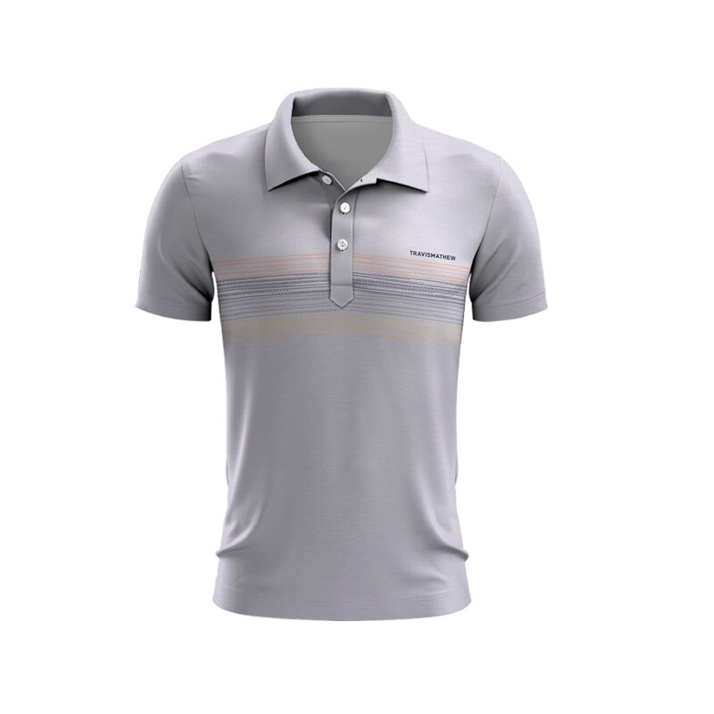 Kaus Polo Golf pria, kaos Poloshirt kancing klub Golf atasan cepat kering desain gradien tiga warna musim panas