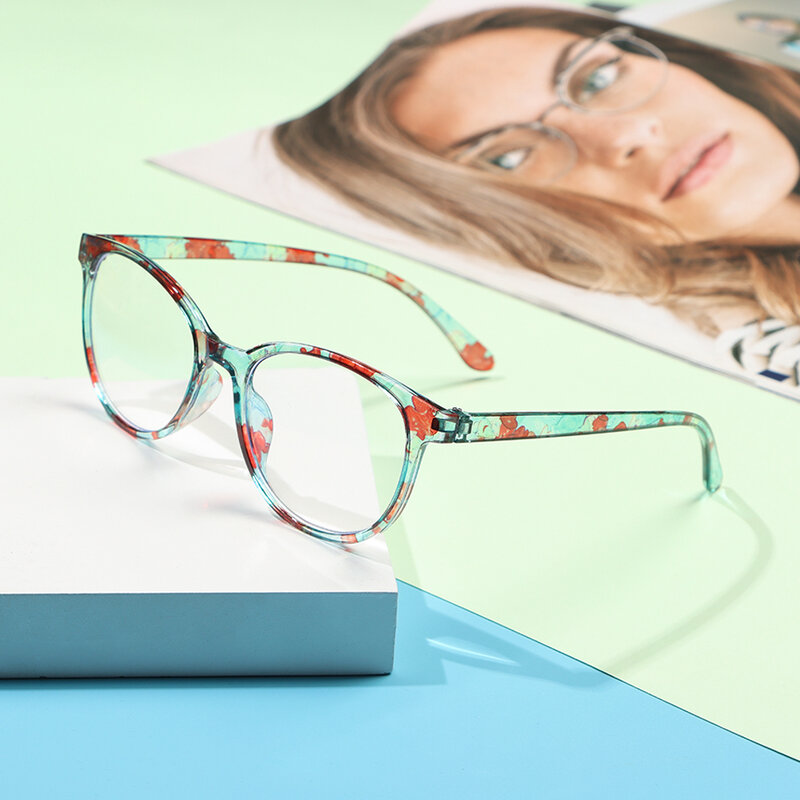 Kacamata Baca Bunga Wanita Cahaya Anti-biru Kacamata Presbiopia Cetak Mode Barang Pecah Belah dengan Derajat + 1 + 1.5 + 2 + 2.5 + 4