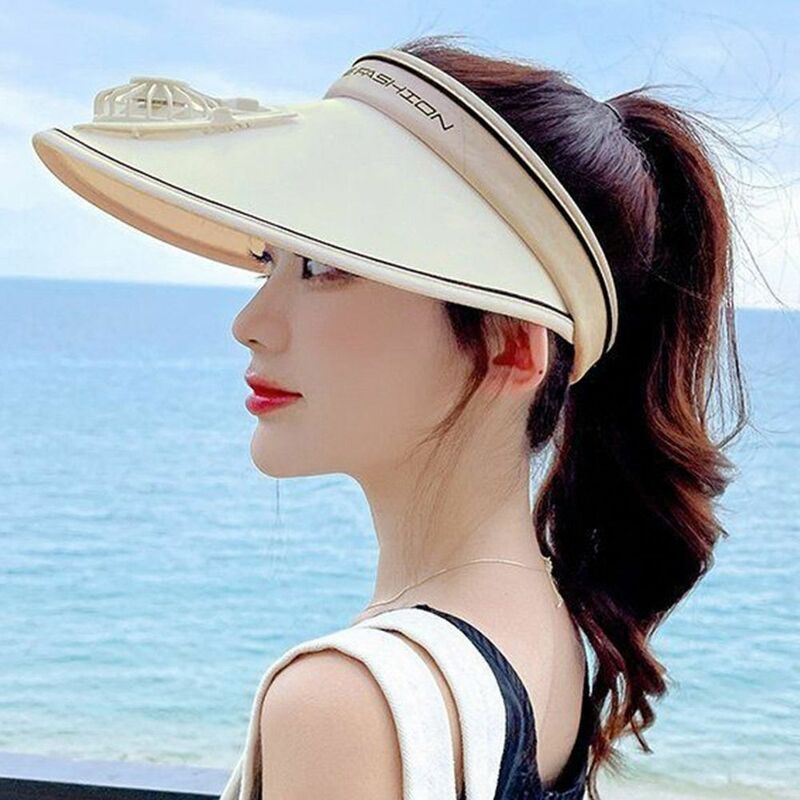 Topi pelindung matahari Pria Wanita, topi pantai berpergian musim panas dengan visor kipas