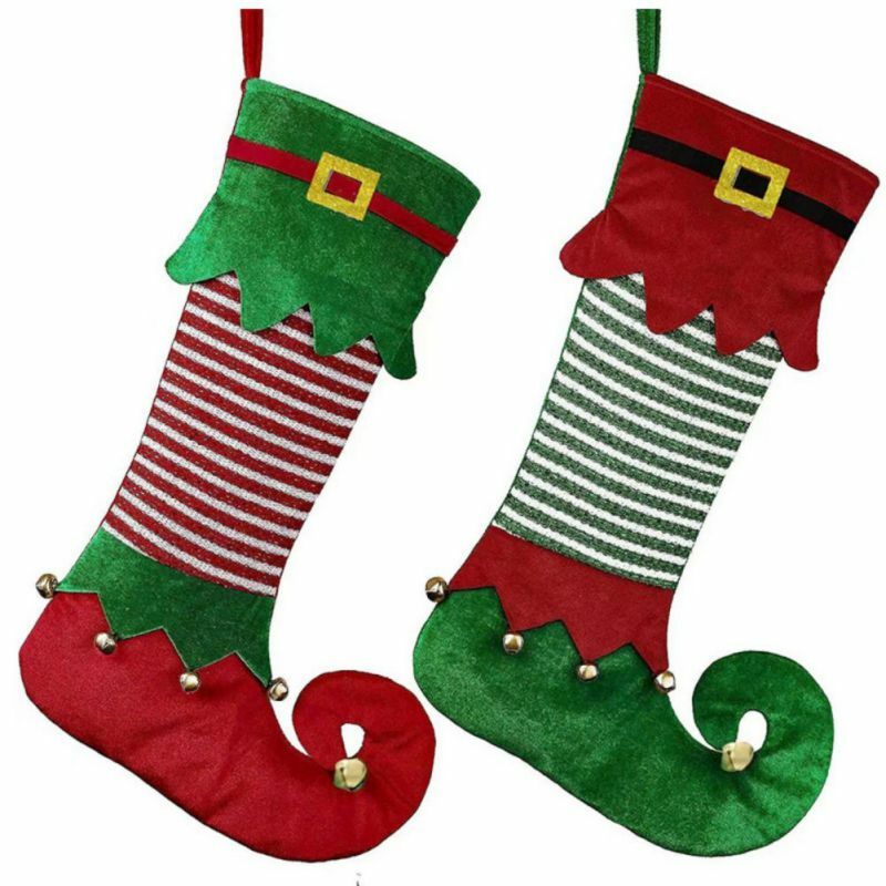 Elf Christmas Stockings Treat Candy Gift Bag Fireplace Hanging Decoration For Home Xmas Tree Ornament New Year Gift Holder