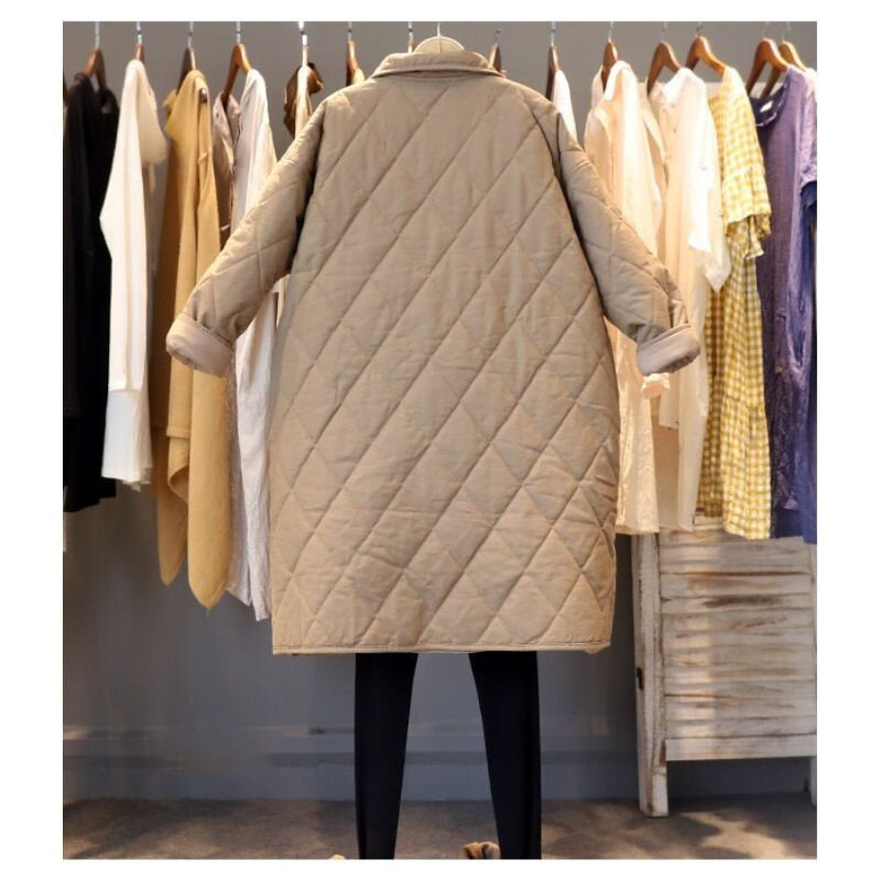 Mantel wanita, jaket Windbreaker wanita mode baru musim gugur musim dingin 2024 mantel katun longgar sedang Panjang ringan jaket wanita pakaian luar