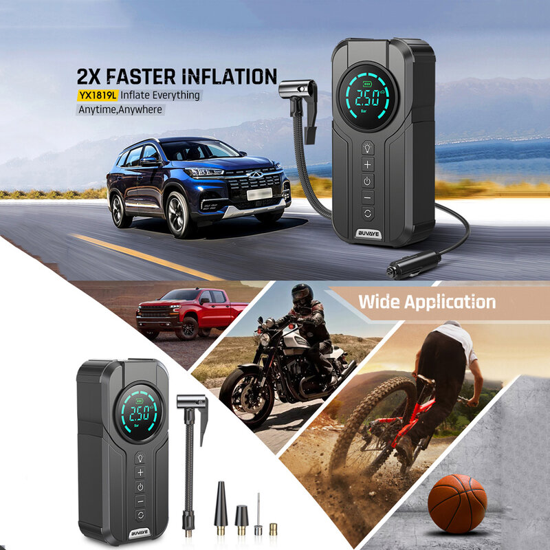 BUVAYE-Compresseur d'air numérique portable pour voiture, gonfleur automatique, pompe gonflable, vélo, bateau, Hurcycles