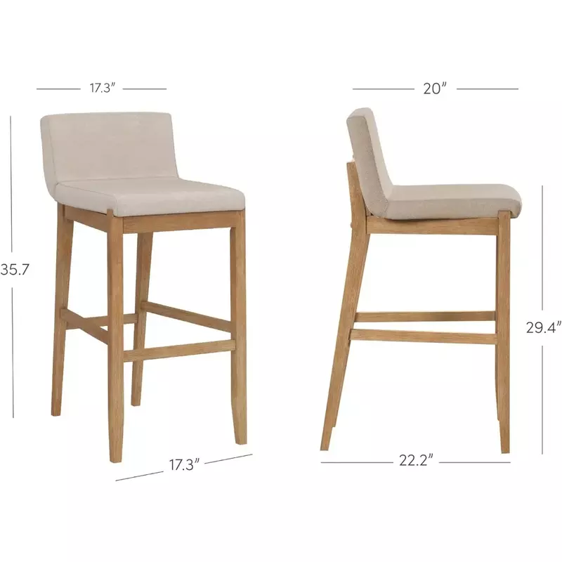 Bar stool with backrest, upholstered bar height stool, natural linen/brown
