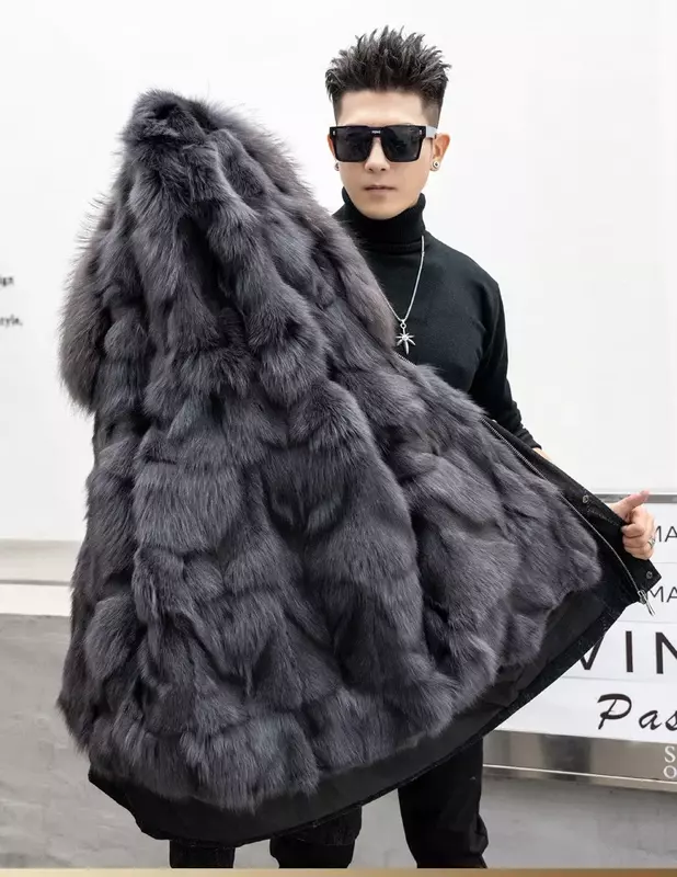 2023 Winter Denim Parkas Men's Fur Coats Men Short Raccoon Fur Collar Fox Fur Inner Mens Fur Jacket Coat Male Warm Fur Clothing