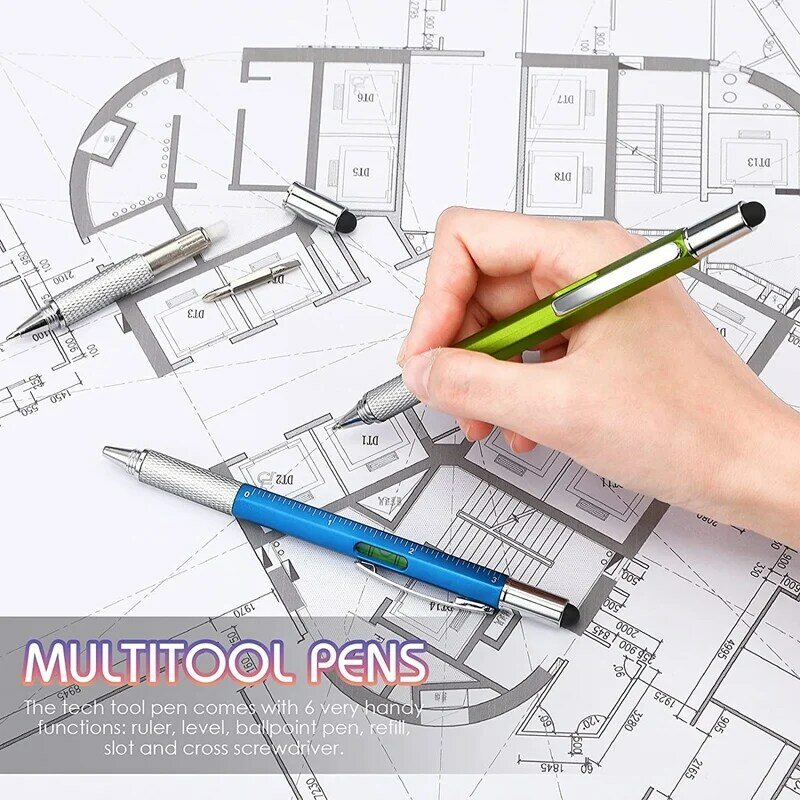 Stylos à bille multi-outils personnalisés pour hommes, outil cadeau, stylo gadget, 4 couleurs, 6 en 1, 36 pièces