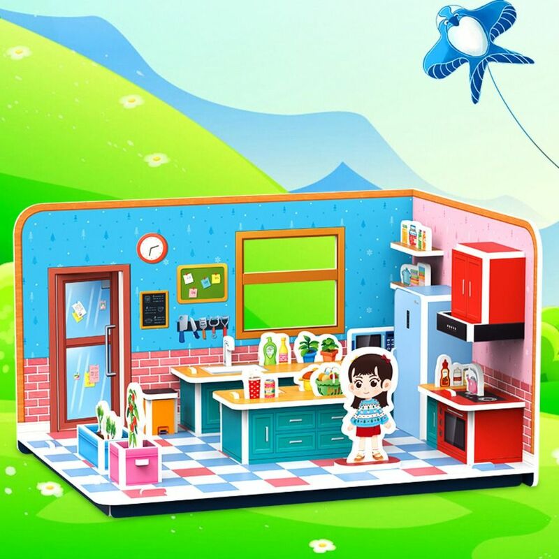 Бумажная мультяшная 3D головоломка, 3D образовательная бумажная головоломка, игрушки для кухни, ручная работа, детская комната «сделай сам» для девочек