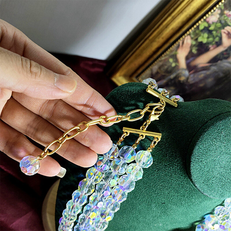 Vintage kryształowy wielowarstwowy wisiorek w kształcie róży sweter łańcuszek naszyjnik dla kobiet dziewczyna naszyjnik biżuteria akcesoria
