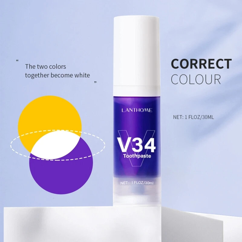 V34 Pro Smile Removal Plaque Stain Purple Corrector Teeth Whitening Toothpaste Reduce Yellowing Enamel Care Easy Oral Clean Care
