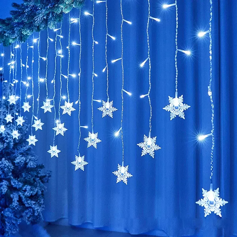LED ندفة الثلج الستار لعيد الميلاد الديكور ، جليد ، الجنية سلسلة أضواء ، في الهواء الطلق الطوق ، حفلة منزلية ، حديقة ، السنة الجديدة ، 3.2 متر ، 2023