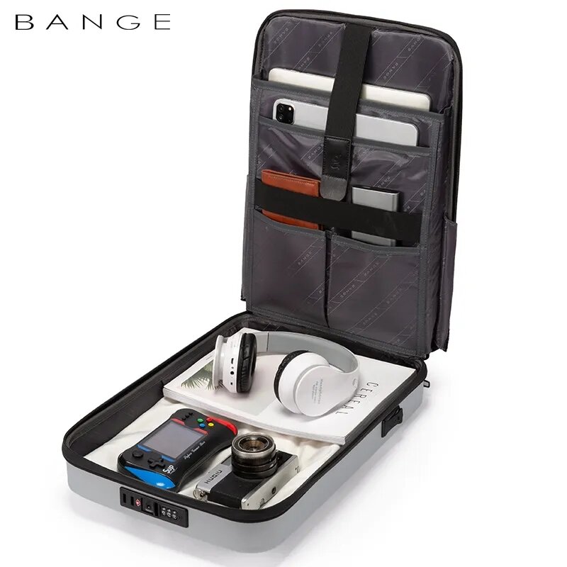 BANGE-Mochila Laptop para Homens e Mulheres, Saco de Tendência Impermeável, Três Cores, PVC, 15.6"