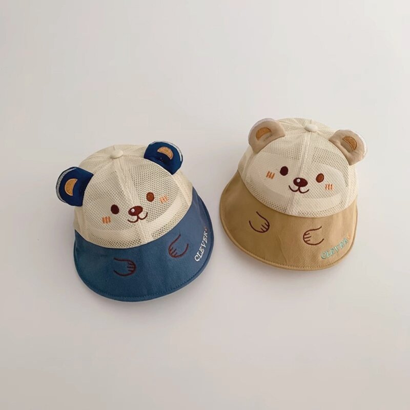 Chapeau de protection solaire brodé avec oreille pour enfants, casquette ander, ours de dessin animé, garçons et filles, nouveau