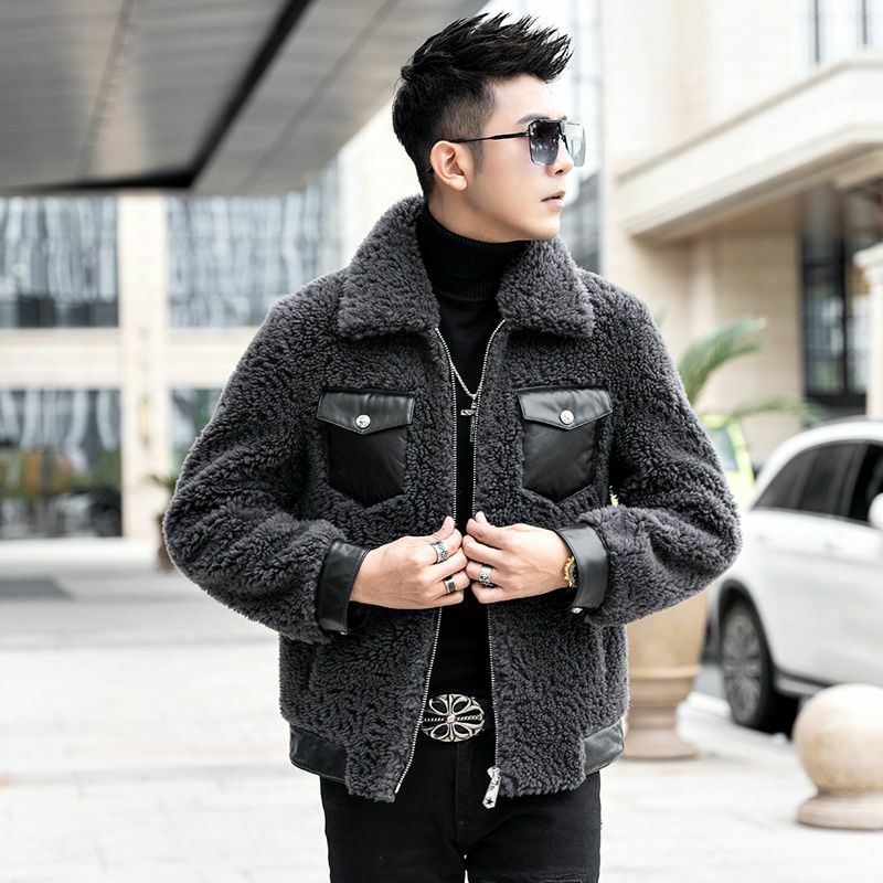 2023 Men Autumn Winter New Real Lamb Wool Coats Men's Genuine Fur Warm Jackets Male Turn-down Collar Outerwear Clothing I483