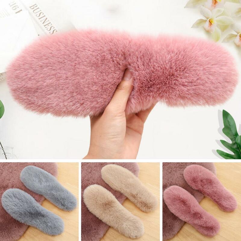 1 Pair Unisex Insoles Plush Sweat Absorption Solid Color Anti Pilling Faux Rabbit Fur Thickened Fluffy Boots Insoles