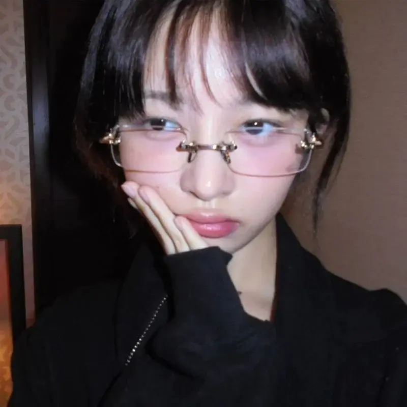 Harajuku Rimless Glasses Women Transparent Rectangle Shades Eyewear Blocking Glasses Frameless Anti-blue Optical Eyeglass