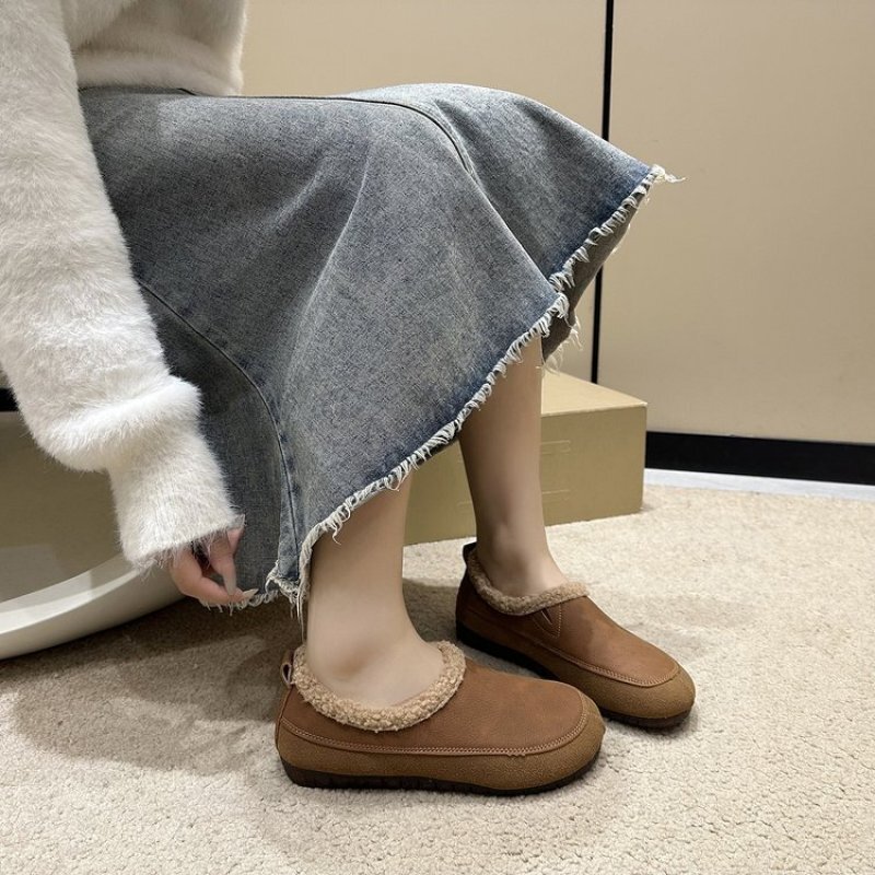 Chinelos de inverno quente para mulheres, fundo grosso, chinelos de couro à prova d'água, sapatos de algodão de camurça, novos