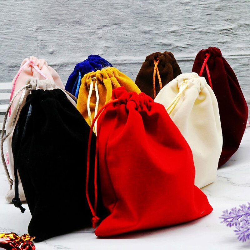 Bolsita de embalaje de 12x15cm para joyería, bolsa de terciopelo con cordón de Color para exhibición de dulces, regalo, Festival