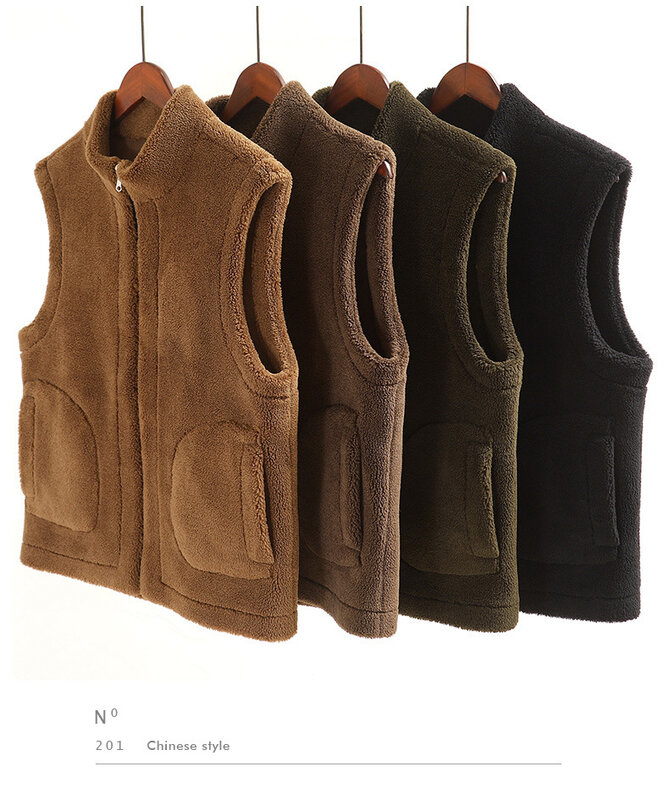 Chaleco de lana de cordero para hombre, chaqueta cálida sin mangas, gruesa, informal, a la moda, para invierno