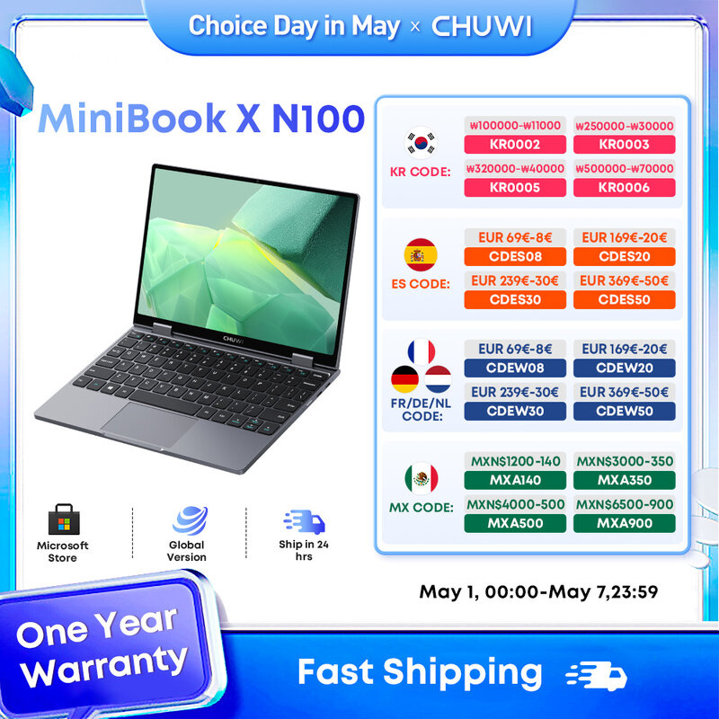 CHUWI-MiniBook X, portátil 2 en 1, 12GB de RAM, 512GB SSD, 12th Gen Intel N100 (hasta 3,4 GHz), 10,51 ", Windows 11, pantalla táctil, Webca