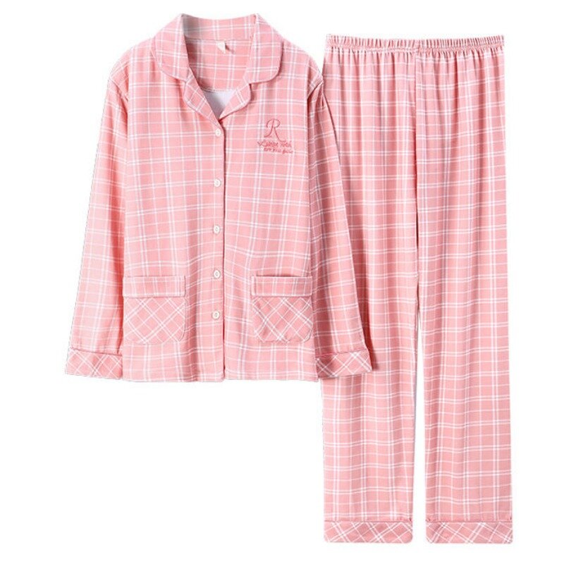 Pyjama en coton à manches longues pour femmes, cardigans, strepzed adt Fitting Homewear Set, vêtements de nuit d'âge moyen, printemps, automne, nouveau, 2024