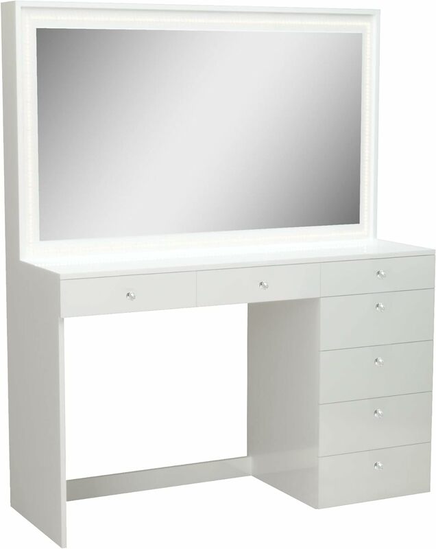 Boahaus Selene Modern Makeup Vanity Desk with LED Lights Strip, 07 Drawers, Large Top, Sturdy Frame, and Vanity Mirror