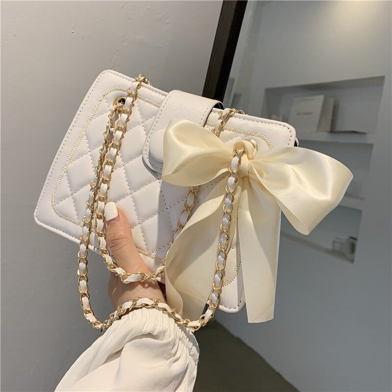 Bolso de bufanda de seda para mujer, bolso cruzado con cadena de celosía de diamantes, textura de hombro, axilas, nueva moda
