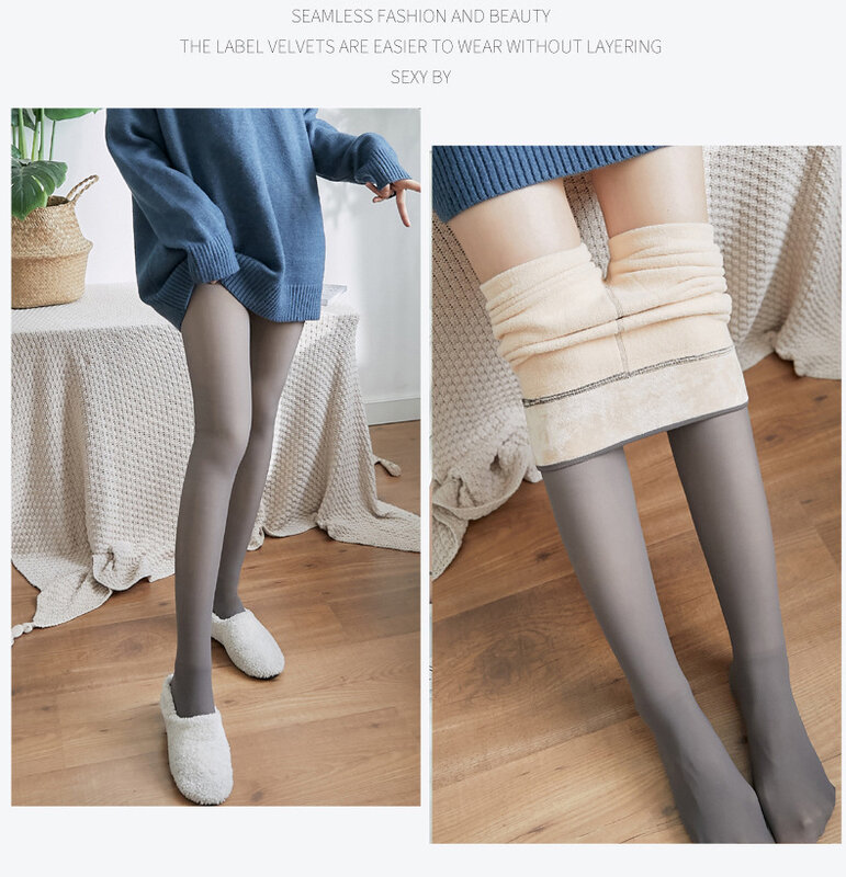 Calças justas translúcidas para mulheres, perneiras, meia-calça, térmica, lã, calças de meia, elástico, cintura alta, sexy, quente, inverno, senhoras
