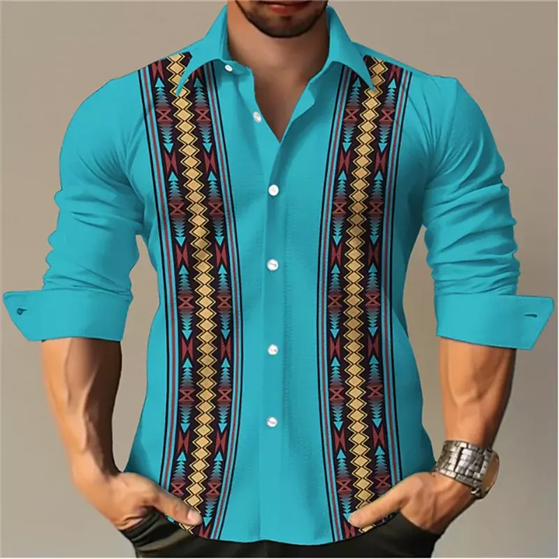 Men's Long Sleeve Shirt Button Fashion Stripe Plaid Tribal Lion King Casual Outdoor Lapel Plus Size New Soft Comfortable Top