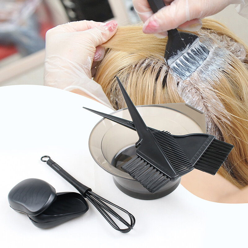 6Pcs/Set Black Perm Hair Colour Kit Bake Oil Treatment BowlMixer Hair Colour Brush Hairdressing Tools Pro Dye Highlighting Set