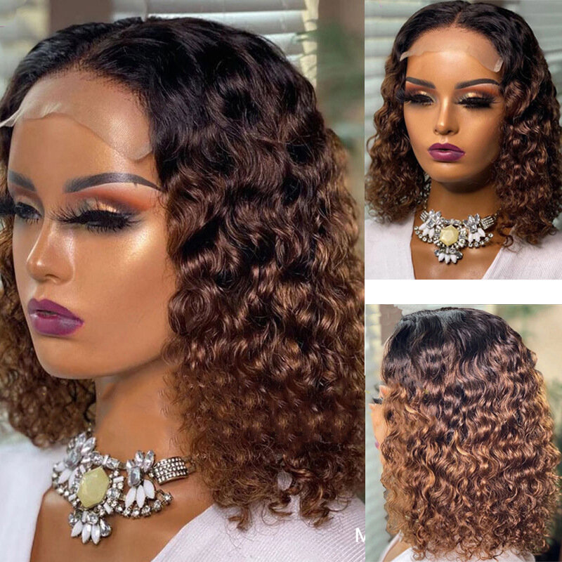 Europäische und amerikanische Mode perücken, Damen-Stirnband perücken mit vorderer Spitze, allmählich wechselnde Farbe in der Mitte, afrikanische kurze Locken