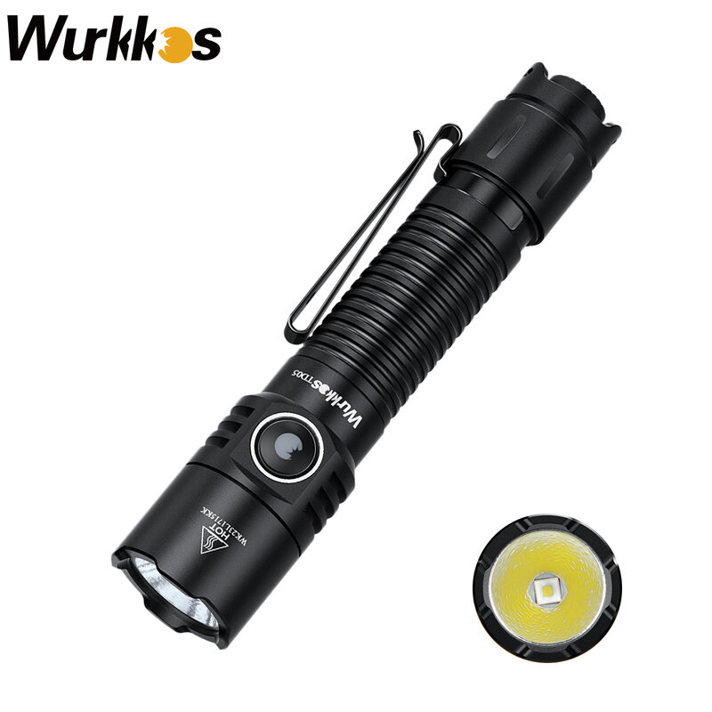 Wurkkos TD05 18650 Rechargeable Tactical Flashlight 1800lm Throw 373M with Side Switch&Tactical Tail Switch IP68 Waterproof EDC