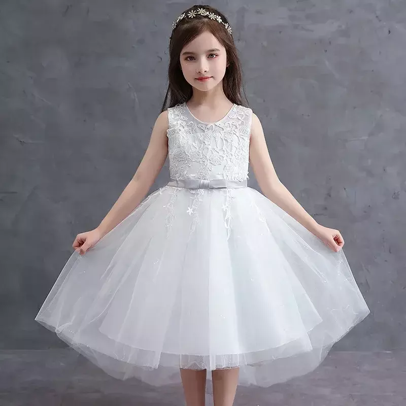 فستان زفاف منفوش بخصر عالٍ للأطفال ، تنورة أميرة ، ملابس عتيقة بدون أكمام ، أبيض ، ربيع ، أو