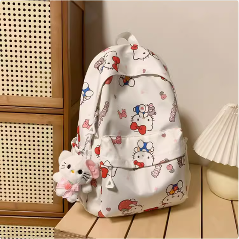 Sanrio-mochila con estampado de gato Kt para niña, bolsa de libros de gran capacidad, alta apariencia coreana, versátil, impermeable