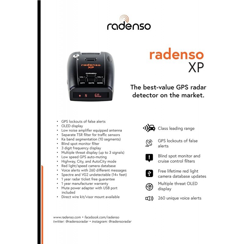 Радар и лазерный детектор Radenso XP с блокировкой GPS
